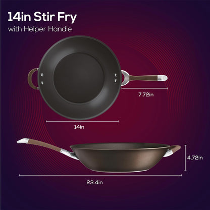 Symmetry Hard Anodized Nonstick Stir Fry / Wok Pan with Helper Handle - 14 Inch, Chocolate3