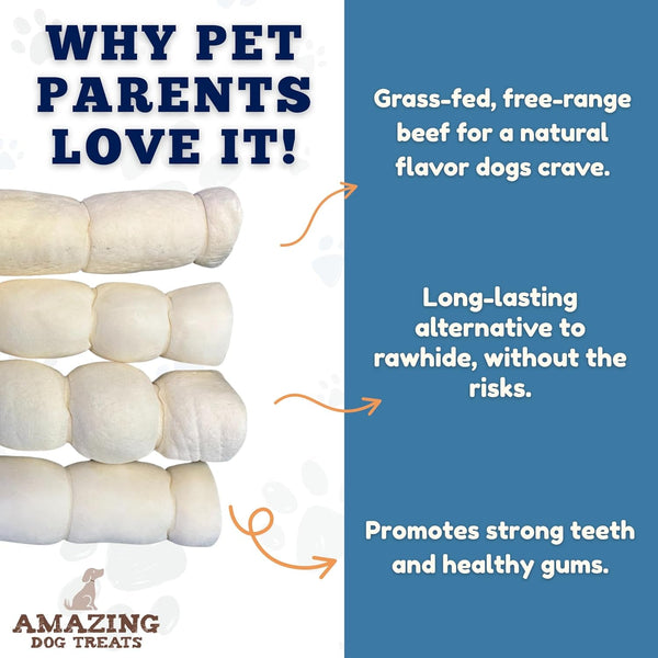 Amazing Dog Treats Beef Cheek Rolls for Dogs – (Mega Thick 10" - 3 Pcs) Long Lasting Beef Cheeks, Natural Retriever Rolls, Rawhide Alternative Large Dog Chew, Single Ingredient3