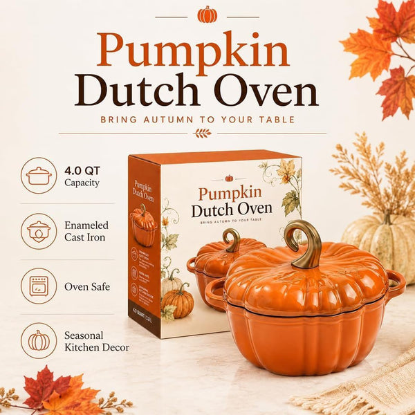 Pumpkin Dutch Oven Pot with Lid, Enameled Cast Iron Pumpkin Cookware, Even Heating Pumpkins Pot for Soup Stew Bread Baking, Dual Handles, Fall Decor，Orange A(1.5 Qt)3