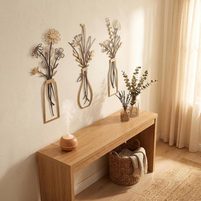 3Pcs Brown Metal Flower Vase Wall Art Botanical Iron Farmhouse Decor | 3-Piece Brown Metal Flower Vase Wall Art, Rustic Botanical Iron Sculpture, Easy to Hang for Farmhouse Living Room Decor2