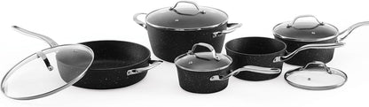 the Rock 10PC Non-Stick Cookware Set, Forged Aluminum, Black | Non-Stick Saucepans & Fry Pan. Rock.Tec Surface. Oven Safe. Even Heating. Everyday Cookware Set.3
