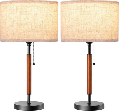 Mid Century Table Lamp Set of 2, Pull Chain Switch, Metal Base8