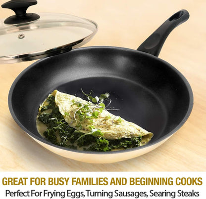 Nonstick Frying Pan Set of 2 (9.5 & 11 Inch) with Glass Lids - Skillet & Omelet Pan Cookware Set, Nickel Free Stainless Steel, Induction Compatible2