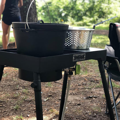Cast Iron Dutch Oven W/ Fry Basket Features Flanged Camp Lid Perforated Aluminum Basket Stainless Coil Wire Handle Grip, 20-Qt Perfect for Frying Fish Chicken Shrimp & More3
