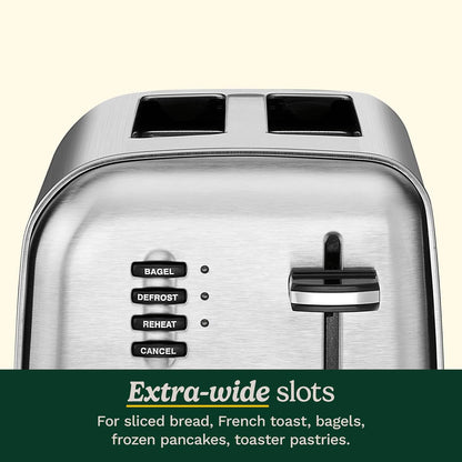 2-Slice Toaster, 1.5" Wide Slots, Stainless Steel | Compact Toaster for Bagels & Bread with Extra-Wide Slots, 6 Shade Settings, Defrost/Reheat & High Lift Lever, CPT-160ES5