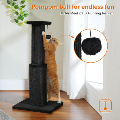 PAWZ Road Large Cat Scratching Post 32" Tall Black Cat Scratcher | Heavy Duty Cat Post with 16X16”Large Base Covered Sturdy Woven Sisal Scratcher and Cat Toy Ball for Adult and Indoor Cats5