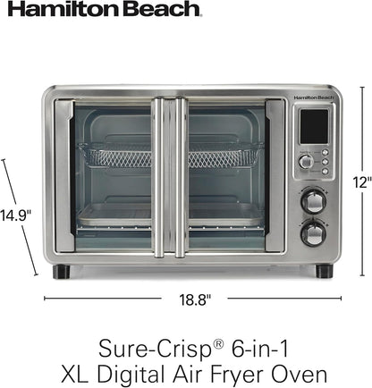 6-In-1 XL Digital Air Fryer Toaster Oven Combo | Easy-Access French Doors | Bake, Broil, Toast, Pizza & Reheat Functions | 0.9 Cu. Ft. Capacity | Stainless Steel | 31191J8