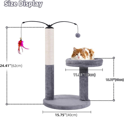 AIWIKIDE 24" Scratching Post, Interactive Cat Scratcher | with Perch & Plush Toy, Sturdy Weighted Base, Grey2