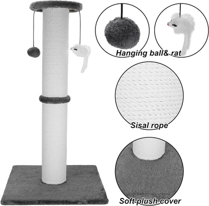 34-Inch Tall Cat Scratching Post for Large Cats, Stable Base, Gray | Heavy-Duty Cat Scratcher, Extra-Tall Thick Post, Soft Natural Cotton Rope, Hanging Interactive Cat Toys, Indoor Cat Furniture5