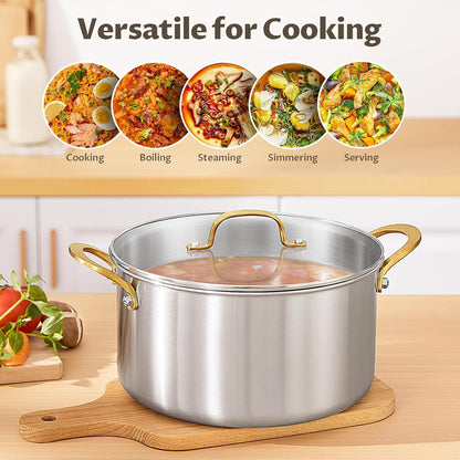 10 QT Stock Pot with Lid, Full Clad Tri-Ply Stainless Steel Soup Pot | Large Induction Cooking Pot, Uncoated & Built to Last, for Festive Party Drinks, Heavy-Duty Stock Base and Seafood Steaming6