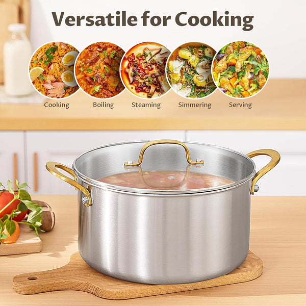 10 QT Stock Pot with Lid, Full Clad Tri-Ply Stainless Steel Soup Pot | Large Induction Cooking Pot, Uncoated & Built to Last, for Festive Party Drinks, Heavy-Duty Stock Base and Seafood Steaming6