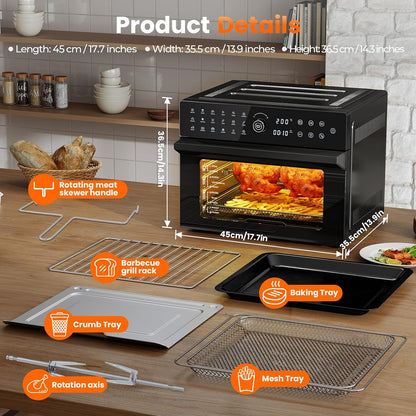 Air Fryer Toaster Oven Combo, 18-In-1 Countertop Convection, 32QT Extra Large Air Fryer with 360° Rotisserie & 4-Layer Cooking, Full Accessories2