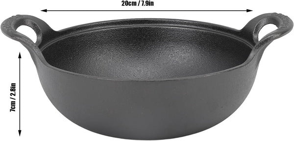 Cast Iron Wok Pan, 14.2In Large Stir Fry Pan, Flat Bottom Wok with Wooden Lid and Handle, Uncoated Cooking Wok, for All Cooktops (20Cm)2