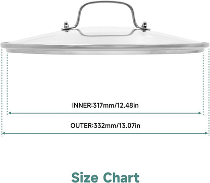 13 in Glass Lid with Stainless Steel Handle for Frying Pan, Tempered Replacement Cover Compatible for Skillets, Wok, round Cast Iron, Cast Aluminium, Stainless Steel Pans & Pots (317Mm-332Mm)5