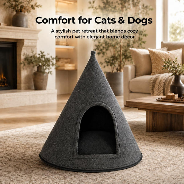 Cat Bed - Cat Cave Premium Felt Cat Bed Enclosure for Indoor Cats and Other Pets, Stylish Indoor Pet House, Dark Grey (Medium)3