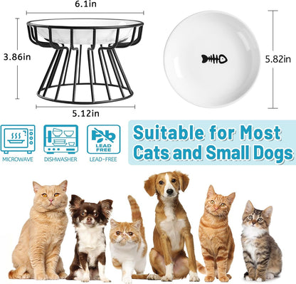 Cat Bowls, Elevated Cat Bowl, Raised Ceramic Dish with Metal Stand, Pet Water or Food Feeding Station for Indoor Cats, Kitten, Puppies and Small Dogs, Dishwasher Safe3