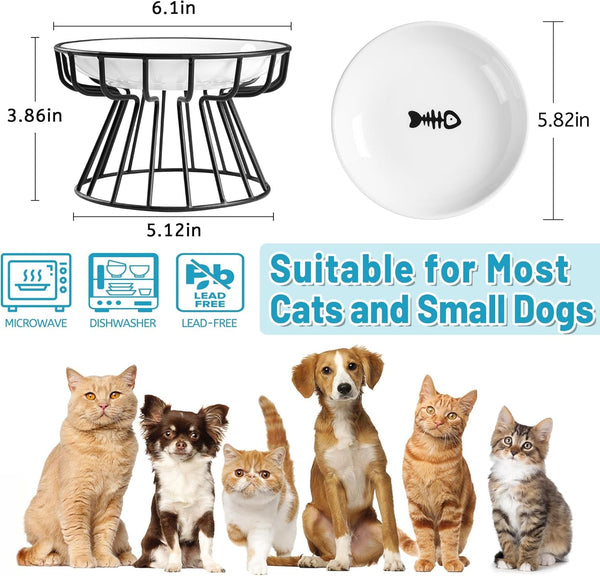 Cat Bowls, Elevated Cat Bowl, Raised Ceramic Dish with Metal Stand, Pet Water or Food Feeding Station for Indoor Cats, Kitten, Puppies and Small Dogs, Dishwasher Safe3