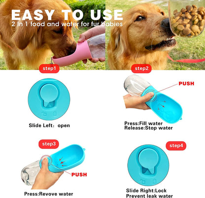 Dog Water Bottle with Food Container, Portable Leak Proof Pet Water Dispenser for Walking Hiking Travel, Puppy Essentials Accessories for Small Large Dogs, Dog Gifts (10Oz/15Oz/19Oz)4
