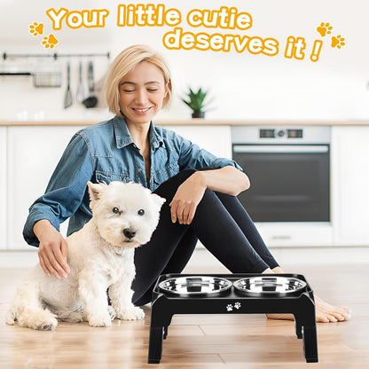 COMESOON Elevated Dog Bowls for Small Medium Dogs, 3 Height Adjustable Raised Stand with 2 Thick 6" Stainless Steel Food Bowls, Non-Slip Feeder Adjusts to 2.75", 6", 7.5", Black7