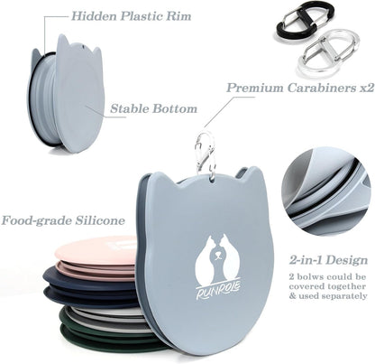 RUNROLE 2 in 1 Collapsible Dog Travel Water Bowls, Portable Pet Cat Bowl | Slot Together & Use Separately, Bpa-Free Silicone Feeding Watering Foldable Travel Bowls, Pet Travel Food Dishes, 20OZ+27OZ4