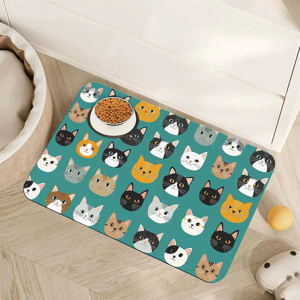 Vintage Damask Flower Dog Cat Food Mat,White Black Floral Absorbent Pet Feeding Mat for Food and Water,Non-Slip Dog Bowl Mats Floor Protector 12"X20"12