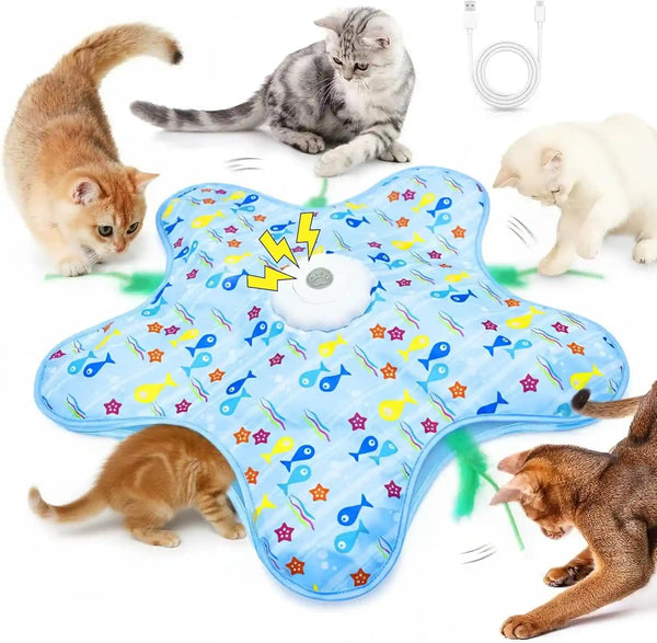 Interactive Touch Activated Hide and Seek Cat Toys for Indoor Cats, Blue | Rechargeable, Automatic Moving Concealed Wand Feather, Real Bird Squeaky1