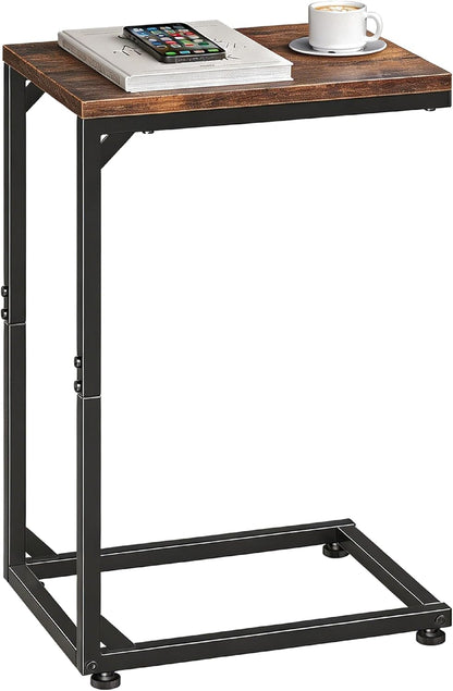 C Shaped End Table, TV Tray for Couch, Small Side Table with Metal Frame, for Living Room Bedroom, Rustic Brown1