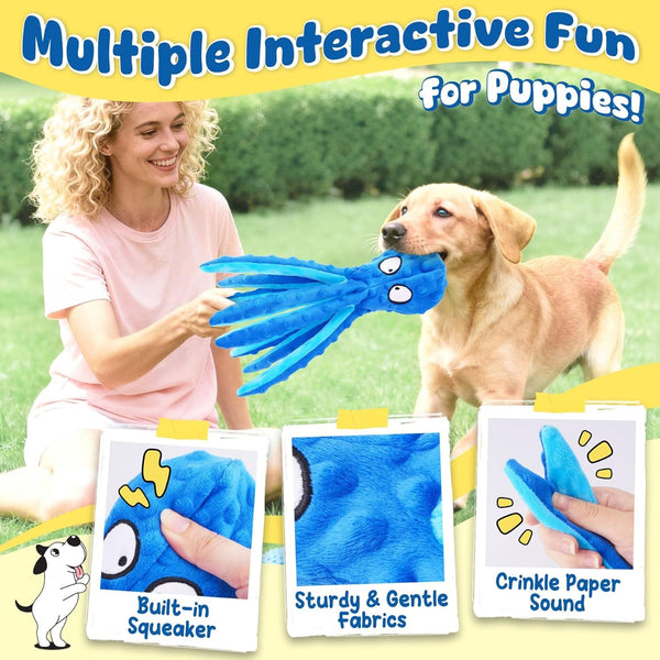 KIPRITII 9-Pack Interactive Puppy Dog Toys for Small Dogs No-Stuffing Squeaky Octopus-Shaped Toy, Cute Plush & Engaging Chew Toys for Puppy Teething to Keep Them Busy3