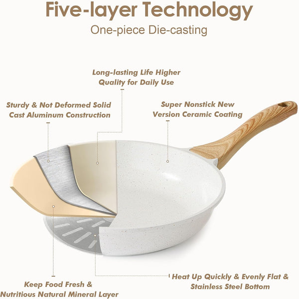 16Pcs Ceramic Cookware Set Non Toxic, Pots and Pans Set Non Stick | Induction Compatible, Even Heating, Durable, Easy to Clean, PFAS/PFOA Free, Healthy Kitchen Cooking Set, Stay-Cool Handles7