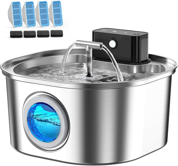 Voluas Stainless Steel Cat Water Fountain, Wireless, 108Oz/3.2L, 1 Filter | Cordless Design, Ultra-Quiet Pump, Easy to Clean, Bpa-Free10