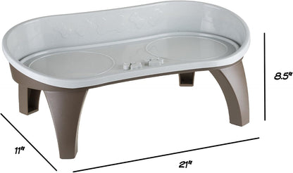 Elevated Pet Feeding Tray - 21″ X 11″ X 8.5″ Raised Dog Bowl Stand with Splash Guard and Non-Skid Feet - Comfortable Mealtime for Dogs and Cats by PETMAKER (Brown/Gray)2