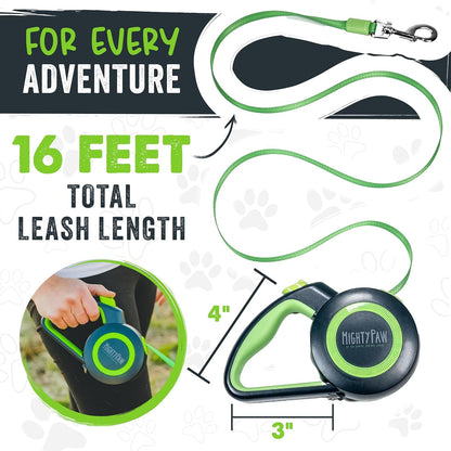 Mighty Paw Retractable Dog Leash 2.0, 16 Ft, for Medium Dogs, Heavy Duty | Reflective Nylon Tape, Tangle-Free Swivel Clip, One-Touch Quick-Lock Brake, Reflective Ring, Anti-Slip Handle4