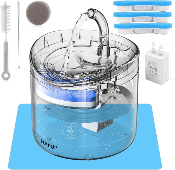 HAPUP Cat Water Fountain Animal Water Dispenser 61OZ/1.8L Automatic Pet Drinking Fountain Clear Upgrade with 2 Filter Replacement 1 Adjustable Silent 1 Water Pump for Cats Kitty Indoor8