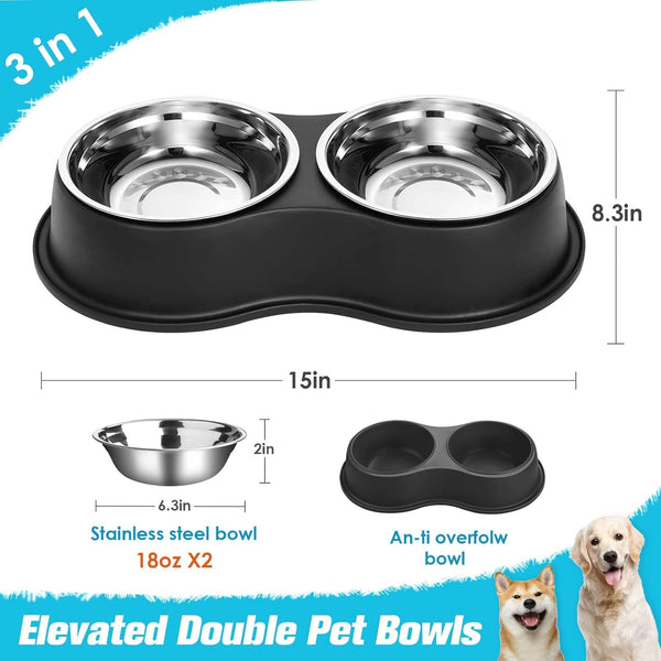 Epetslove Stainless Steel Dog Bowls Double Non-Slip Dog Water and Food Bowl | Pet Feeder Bowls, Dog Dishes, Raised Feeding Design, Double Bowls Set, for Puppies, Medium Dogs and Cats, Outdoor / Indoor2