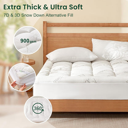 Twin XL Mattress Topper Viscose Derived from Bamboo, Thick Pillow Top Mattress Pad with Stretchable Pockets for 8"-20" Mattress, Soft Breathable Cooling Mattress Topper for Hot Sleepers2