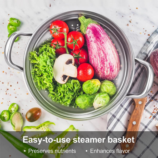 3.2QT Stainless Steel Steamer for Cooking with Food Steamer Basket | Healthy Steaming Pot, Multi-Use Kitchen Cookware, for Vegetables Dumplings Soup and Food Preparation, Daily Kitchen Cooking2