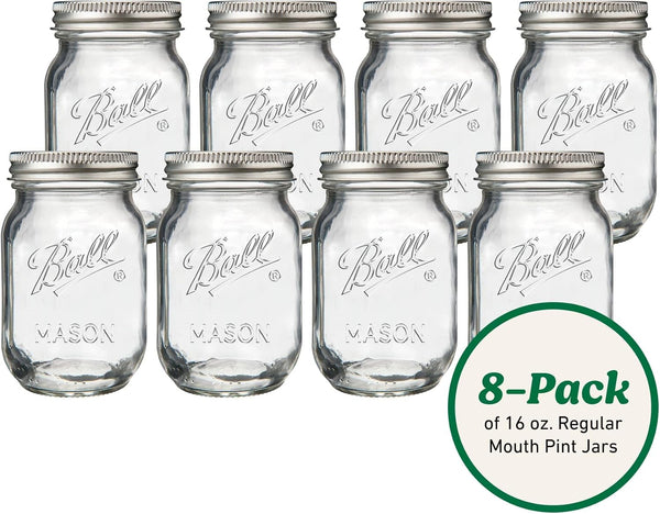 Regular Mouth Pint 16Oz. Glass Mason Jar with Lids and Bands, 8 Count2