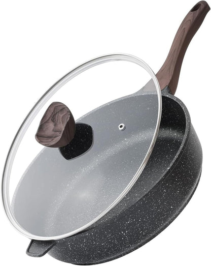 Nonstick Deep Frying Pan with Lid, 12 Inch Large Skillet, 5 Qt Non Stick Saute Pan for Cooking, Healthy Induction Cookware, PFOA Free | Large Skillet, 5 Qt, Saute Pan, Healthy Coating, Induction, PFOA Free1