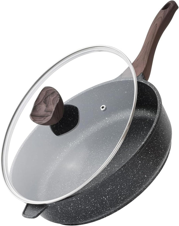 Nonstick Deep Frying Pan with Lid, 12 Inch Large Skillet, 5 Qt Non Stick Saute Pan for Cooking, Healthy Induction Cookware, PFOA Free | Large Skillet, 5 Qt, Saute Pan, Healthy Coating, Induction, PFOA Free1