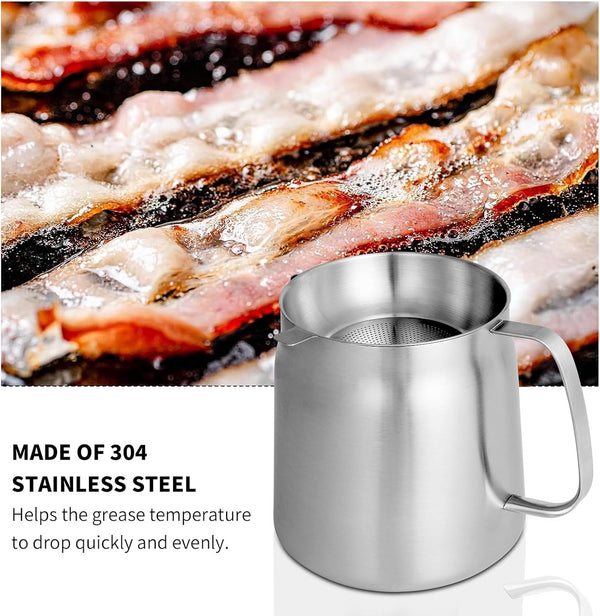 68Oz 304 Stainless Steel Deep Fryer Pot with Basket & Strainer, Large Capacity Bacon Grease Container for Kitchen,Frying, Cooking, Camping,Oil Filter Container - Dishwasher Safe (68Oz/2L/2.1Qt)7