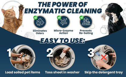 O&C Pet Laundry Detergent Sheets – Enzyme-Powered Odor & Stain Remover for Dogs & Cats | Eliminates Pet Urine, Dander & Body Oils | Mess-Free, HE Compatible | 60 Loads6