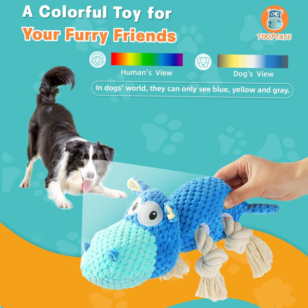 TOOPTATE Hippo Squeaky Dog Toy, Blue, Medium | Cute Plush Design, Rope Legs for Tugging, Helps Keep Dogs Busy, Suitable for Small, Medium, and Large Dogs3