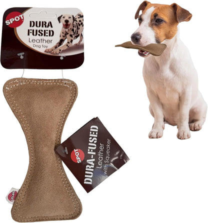 SPOT Dura-Fused Leather Squirrel Dog Toy – Real Leather & Jute Fabric, Double-Stitched & Durable, Soft Stuffed Squeaky Interactive Chew Toy for Moderate Chewers, Small & Medium Dogs, 8In20