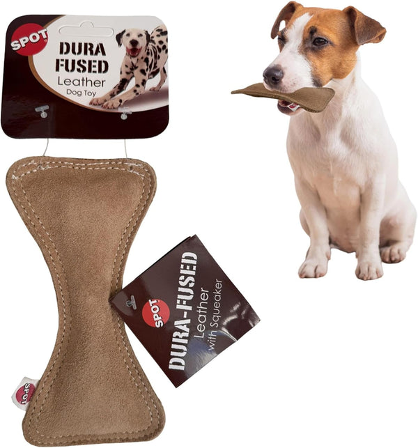 SPOT Dura-Fused Leather Squirrel Dog Toy – Real Leather & Jute Fabric, Double-Stitched & Durable, Soft Stuffed Squeaky Interactive Chew Toy for Moderate Chewers, Small & Medium Dogs, 8In20