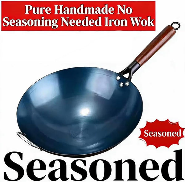 14 Inch Blue Carbon Steel Wok - Pre-Seasoned Flat Bottom Stir Fry Pan (5 Quart) - Heavy Duty Cookware for Induction & Gas Stovetops5