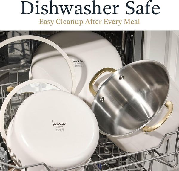 21Pcs Tri-Ply Stainless Steel Cookware Set with Detachable Handle | Pots and Pans Set, Even Heating, Non-Toxic, Induction Compatible, Dishwasher& Oven Safe, Space Saving, Camping Cooking, White7