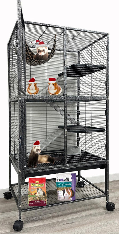 Large Two Full Story Deluxe Double Unit 4-Tiers Tight 1/2-Inch Bar Spacing Durable Front Doors Water Bottle Food Bowl for Feisty Ferret Squirrel Hammock Rat Gerbil Small Animal Critter Rolling Cage1