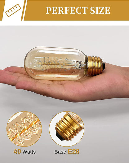 Edison Bulbs, Light Bulbs, Incandescent, Warm White, 40 Watt | Amber Glass, T45, 110-130 Volts, E26/E27 Base Incandescent Dimmable Decorative Antique Filament Light Bulbs, 4 Packs5