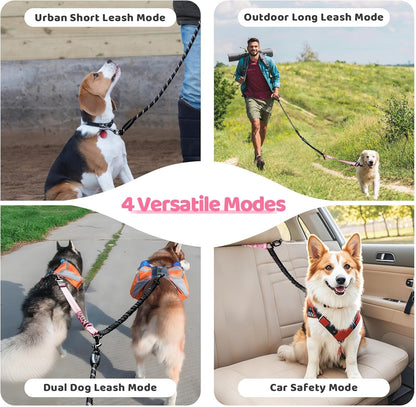 Double Dog Leash - 360°Swivel Tangle Free Splitter Attachment, 2 Dogs Multi-Functional Leashes, Dual Rope for Outdoor Walk Train Small Medium Large Two Pet, Pink7