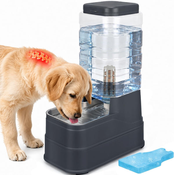 2.2 Gallon Pet Automatic Dog Water Dispenser Cat Gravity Waterer Feeder with Stainless Steel Bowl 8L Large Capacity Puppy Feeding Raised Bowls with Filter,Ice Pack1